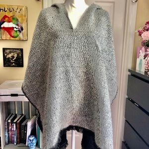 Grey and black acrylic poncho with hood